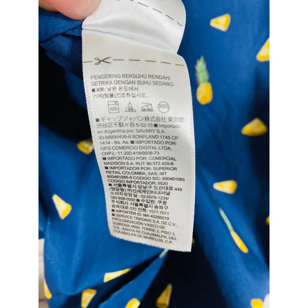 Banana Republic Shirt Mens Slim Luxe Poplin Pineapple Navy Blue M Fruit